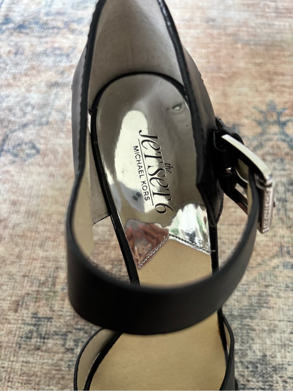 Michael Kors Black Leather Espadrille Wedge Sandals with Buckle - Picture 15 of 15
